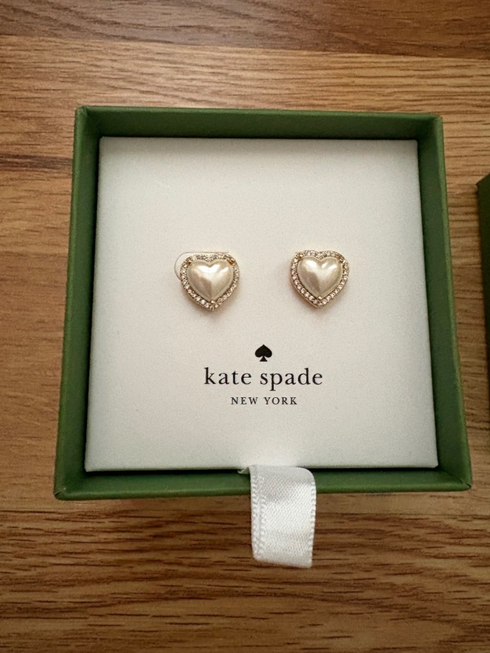 NIB Kate Spade New York My Love Pavé Heart Stud earrings.